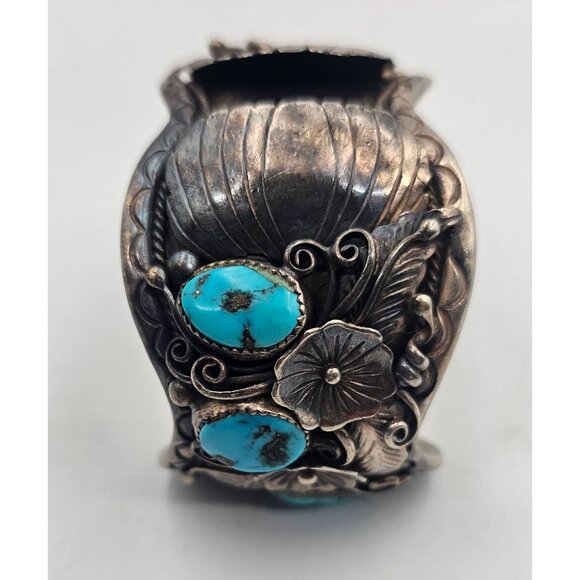 Fred James Vintage Navajo Sterling Silver Turquoise Watch Cuff 90 grms No Watch - Picture 12 of 15